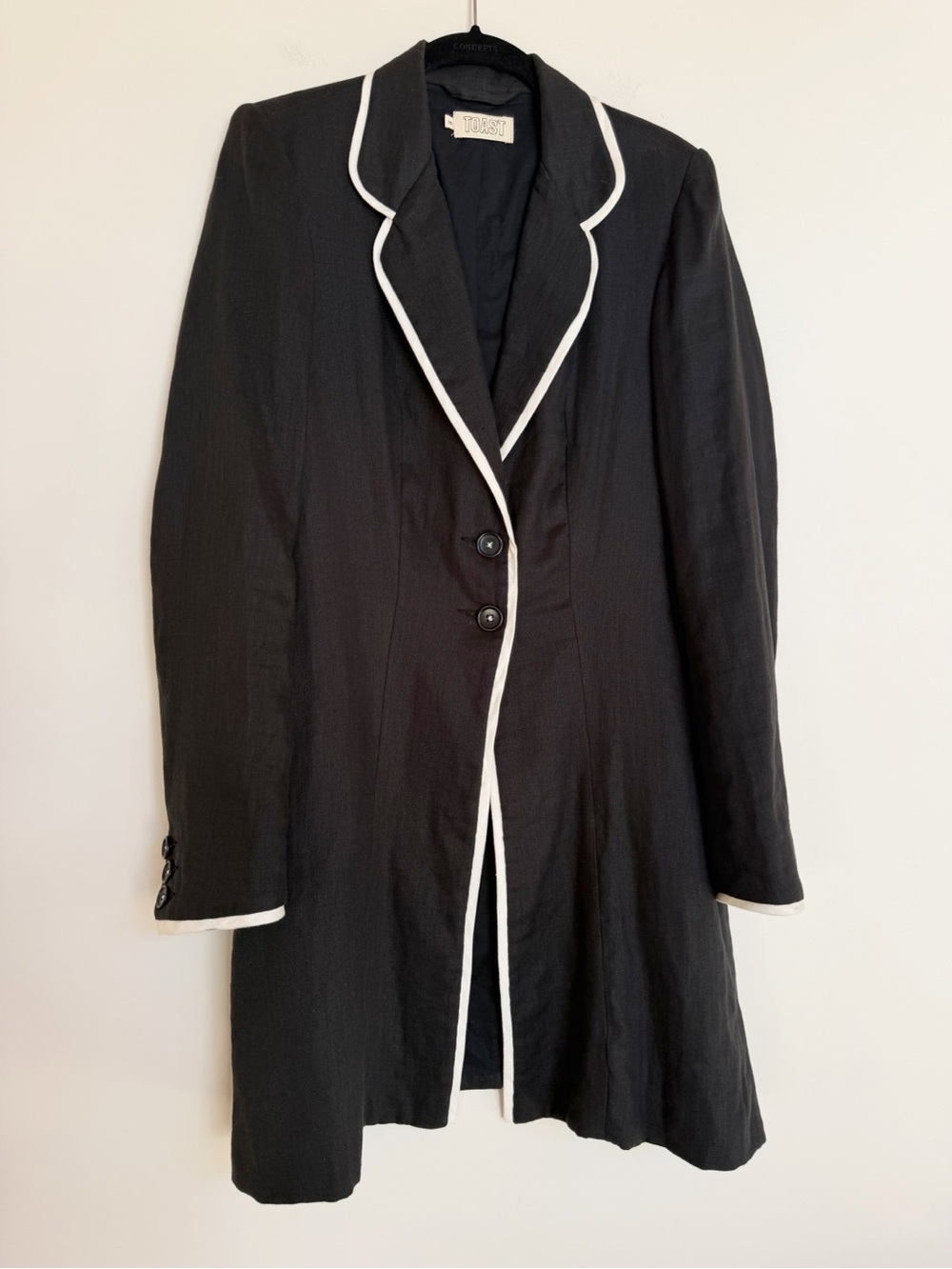 TOAST Black White Contrast Longline Blazer Coat 100% Linen Size 10